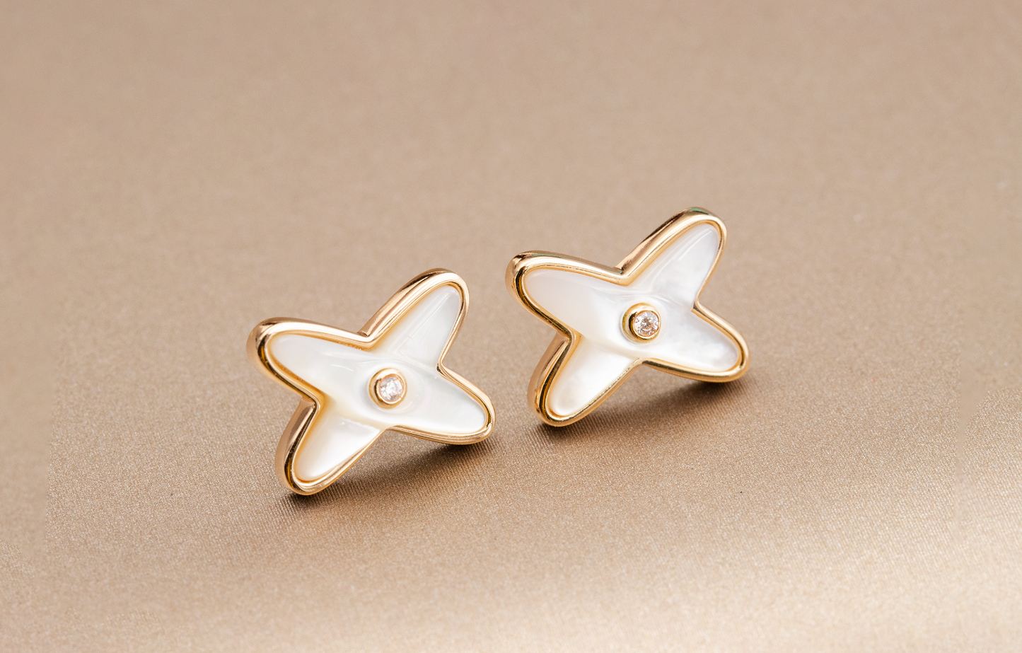 [Stars Jewelry]JEUX DE WHITE MOP ROSE GOLD DIAMOND EARRINGS