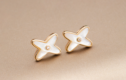 [Stars Jewelry]JEUX DE WHITE MOP ROSE GOLD DIAMOND EARRINGS