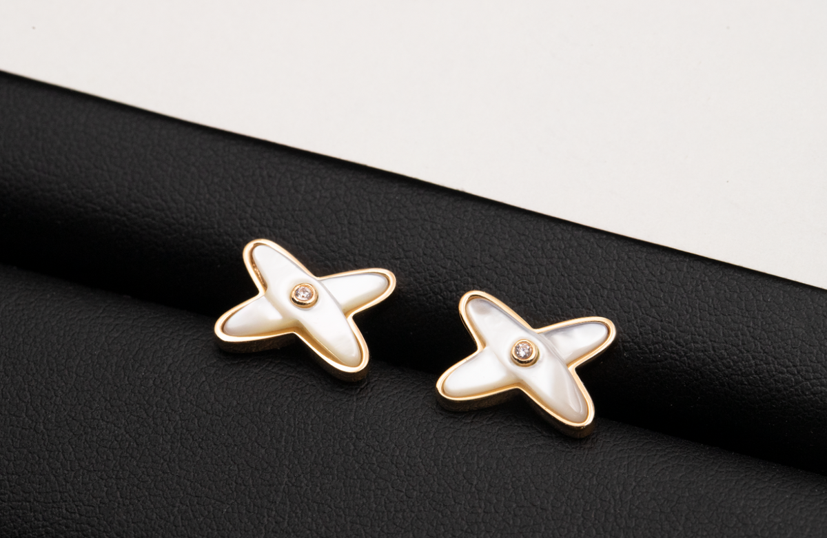 [Stars Jewelry]JEUX DE WHITE MOP ROSE GOLD DIAMOND EARRINGS