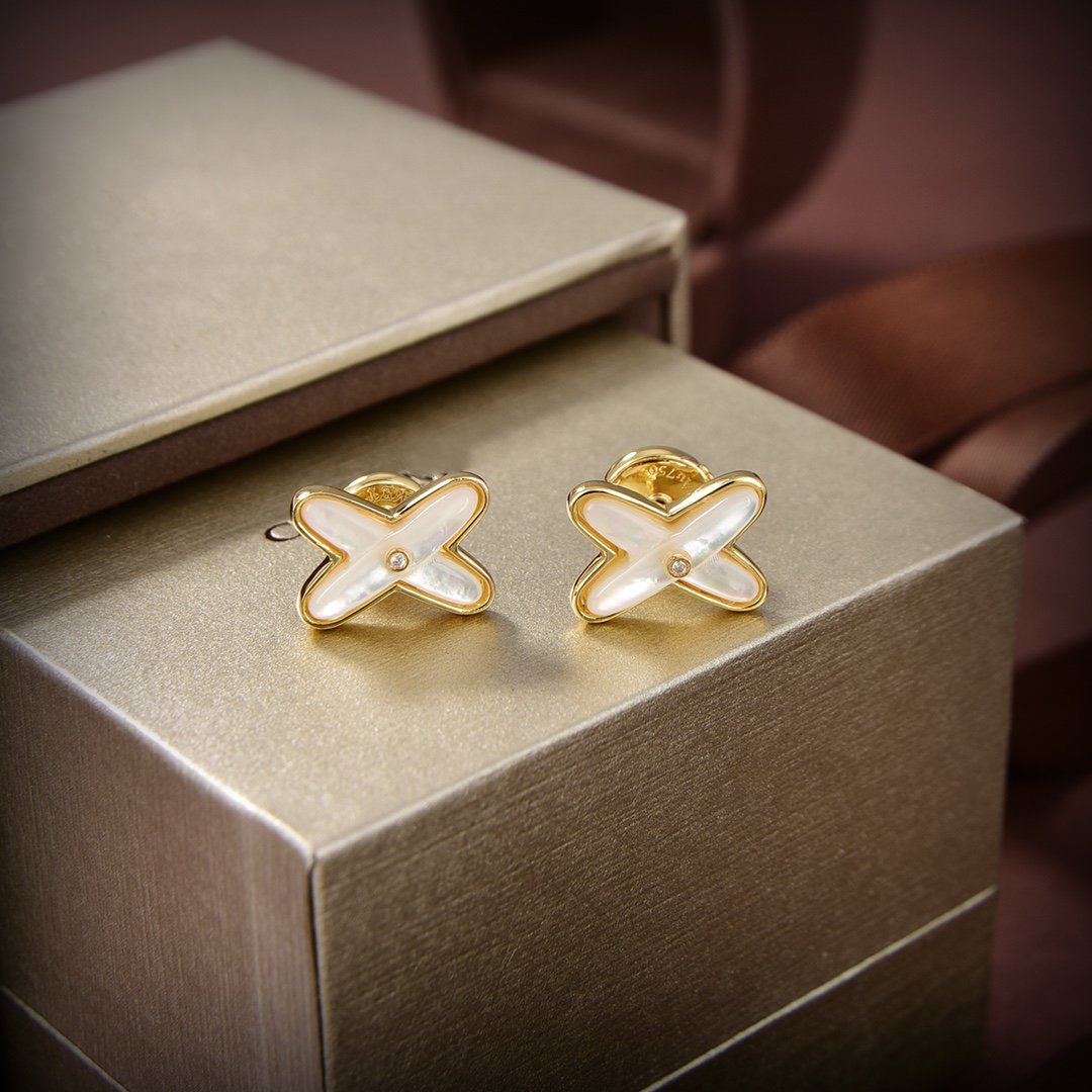 [Stars Jewelry]JEUX DE WHITE MOP GOLD DIAMOND EARRINGS
