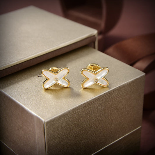 [Stars Jewelry]JEUX DE WHITE MOP GOLD DIAMOND EARRINGS