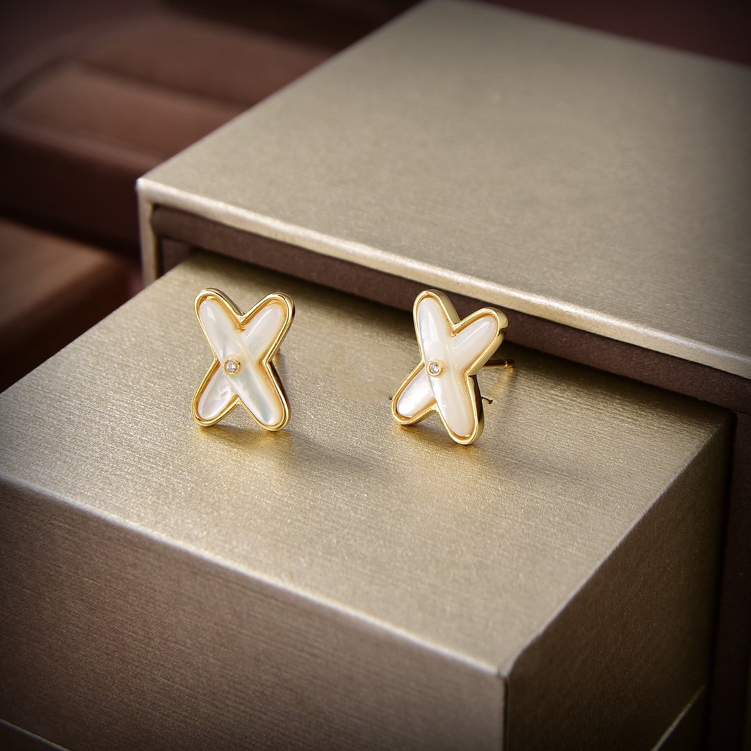 [Stars Jewelry]JEUX DE WHITE MOP GOLD DIAMOND EARRINGS
