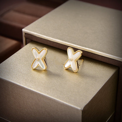 [Stars Jewelry]JEUX DE WHITE MOP GOLD DIAMOND EARRINGS