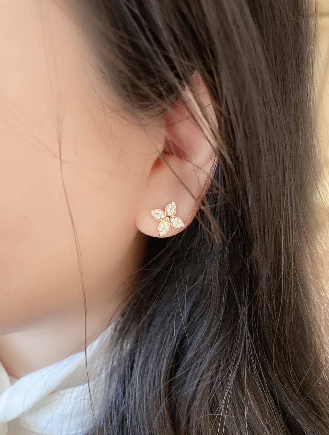 [Stars Jewelry]STAR BLOSSOM STUD EARRINGS PINK GOLD DIAMONDS