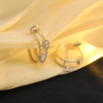 [Stars Jewelry]CREOLES MY TWIN 2 RANGS SILVER DIAMOND EARRINGS