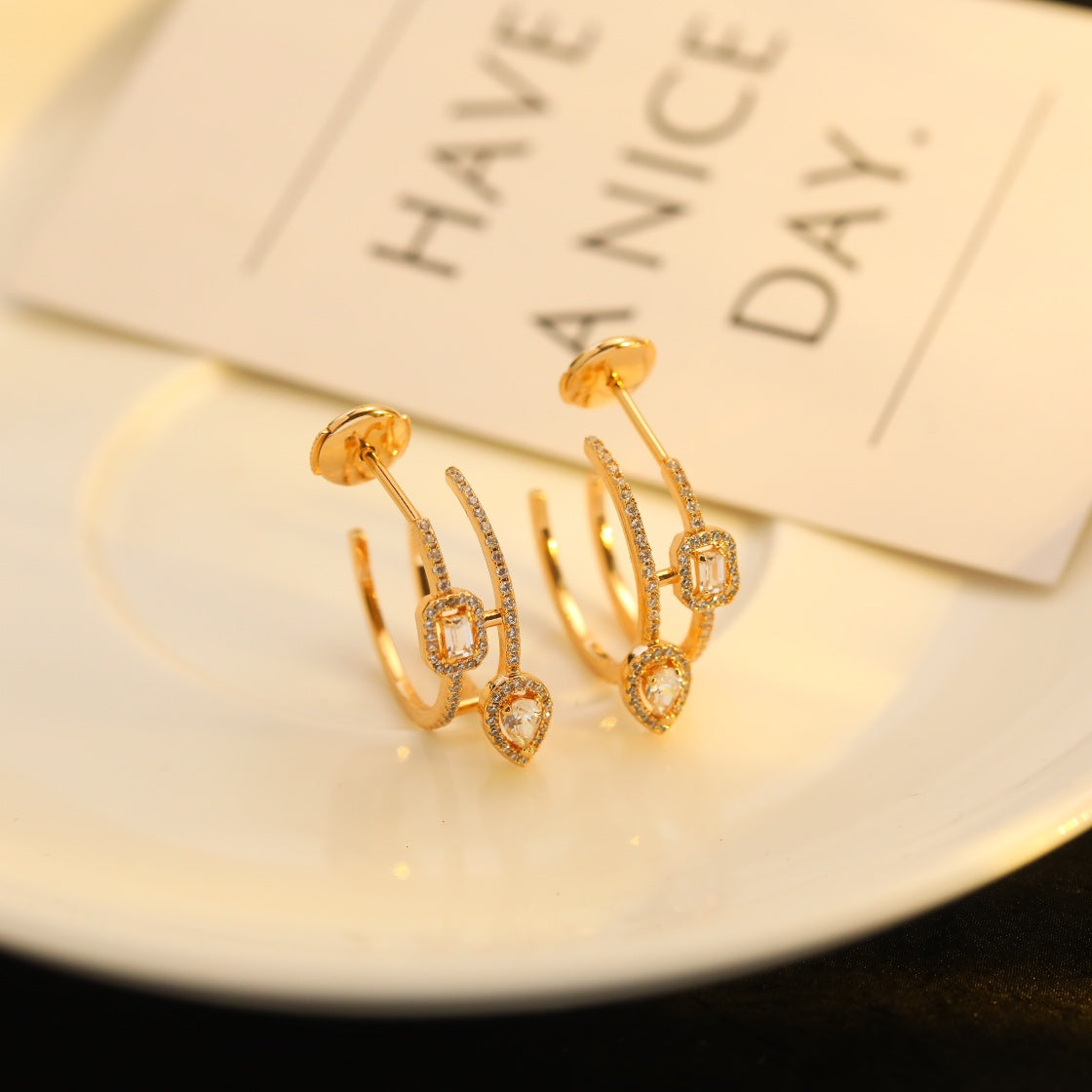 [Stars Jewelry]CREOLES MY TWIN 2 RANGS SILVER DIAMOND EARRINGS