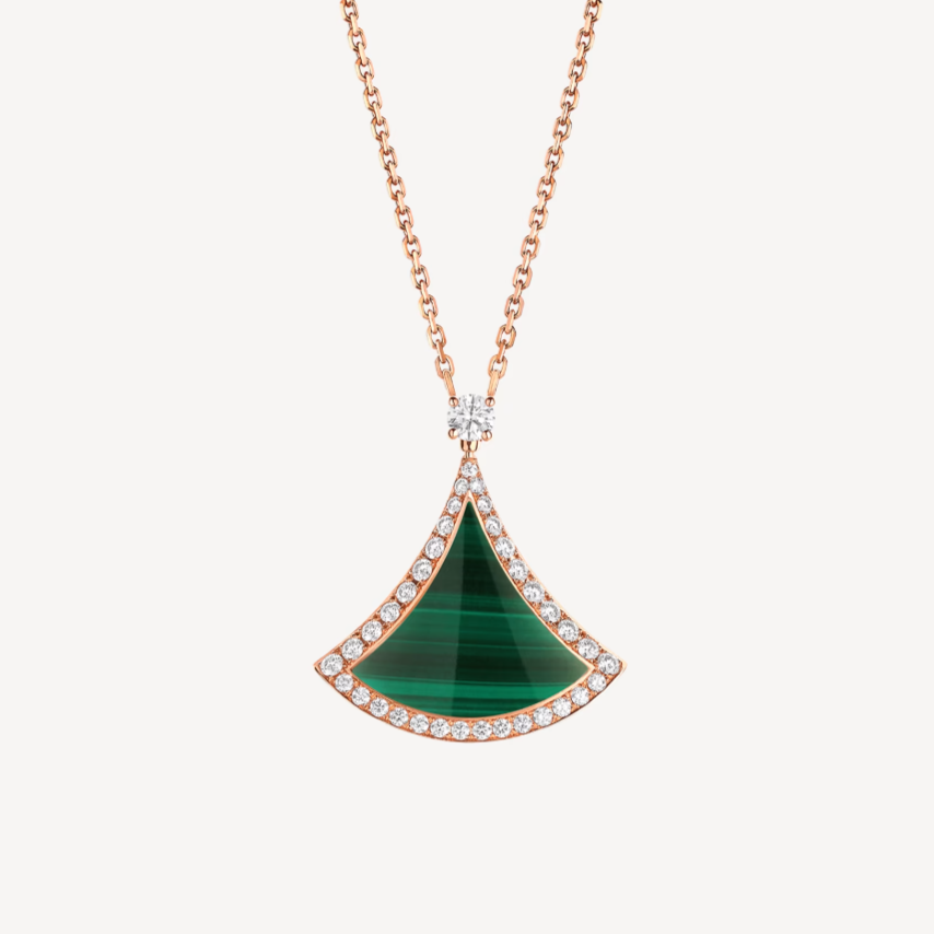 [Stars Jewelry]DREAM MALACHITE DIAMOND PAVED PINK GOLD NECKLACE