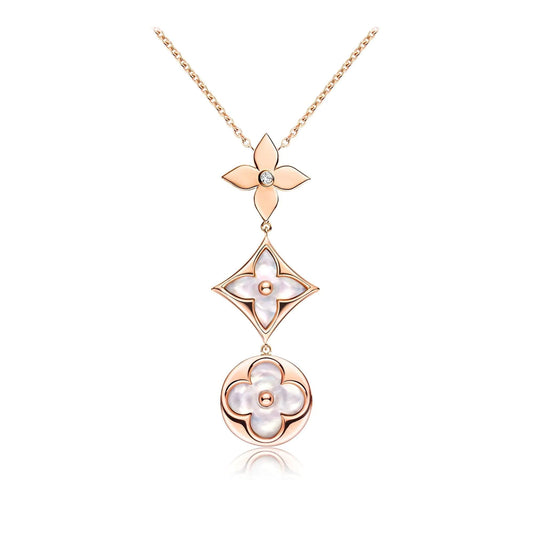 [Stars Jewelry]COLOR BLOSSOM LARIAT NECKLACE PINK GOLD WHITE MOTHER PEARL AND DIAMOND