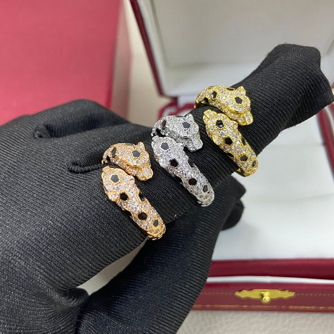 [Stars Jewelry]FULL DIAMOND DOUBLE LEOPARD HEAD RING