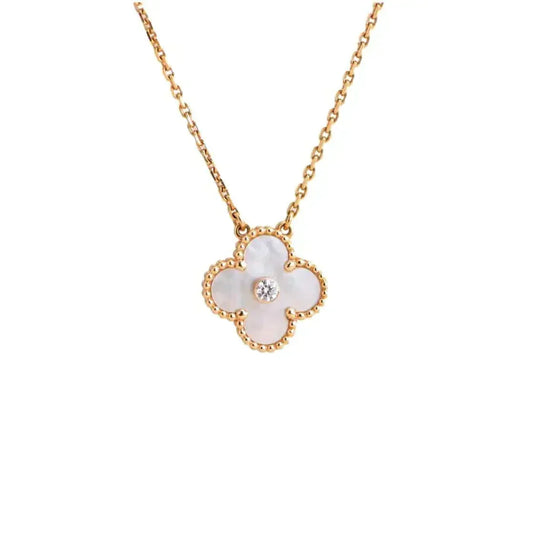 [Stars Jewelry]CLOVER 15MM DIAMOND WHITE FRITILLARIA NECKLACE