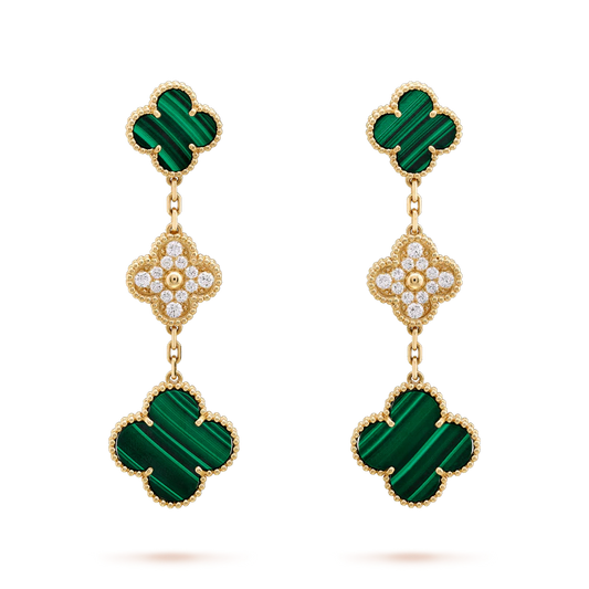 [Stars Jewelry]CLOVER EARRINGS GOLD MALACHITE DIAMOND 3 MOTIF