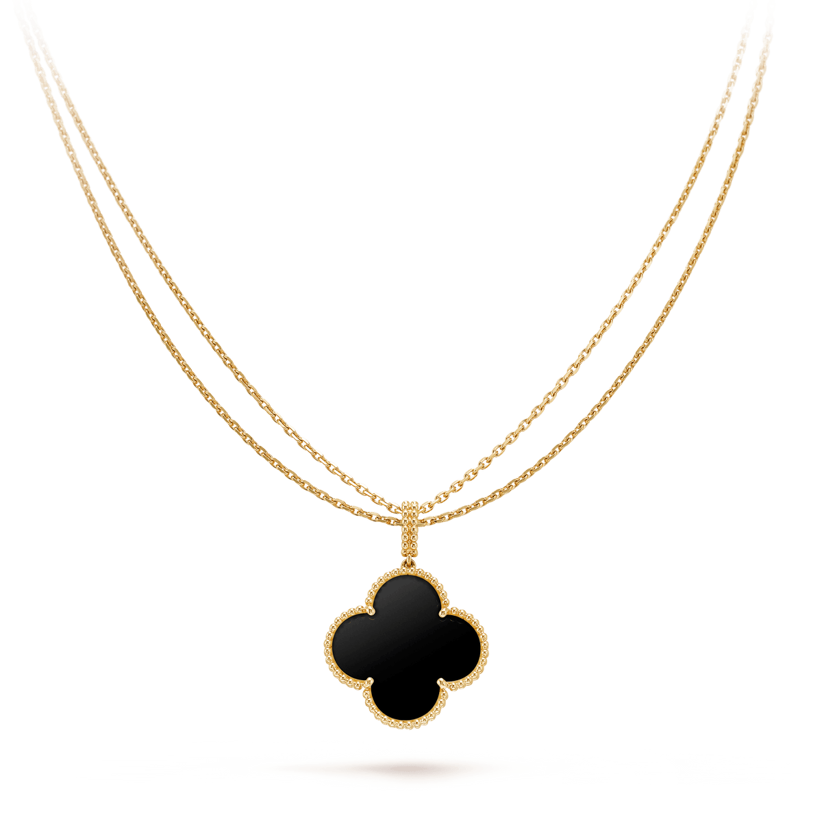[Stars Jewelry]CLOVER 25MM GOLD ONYX BIG CLOVER NECKLACE