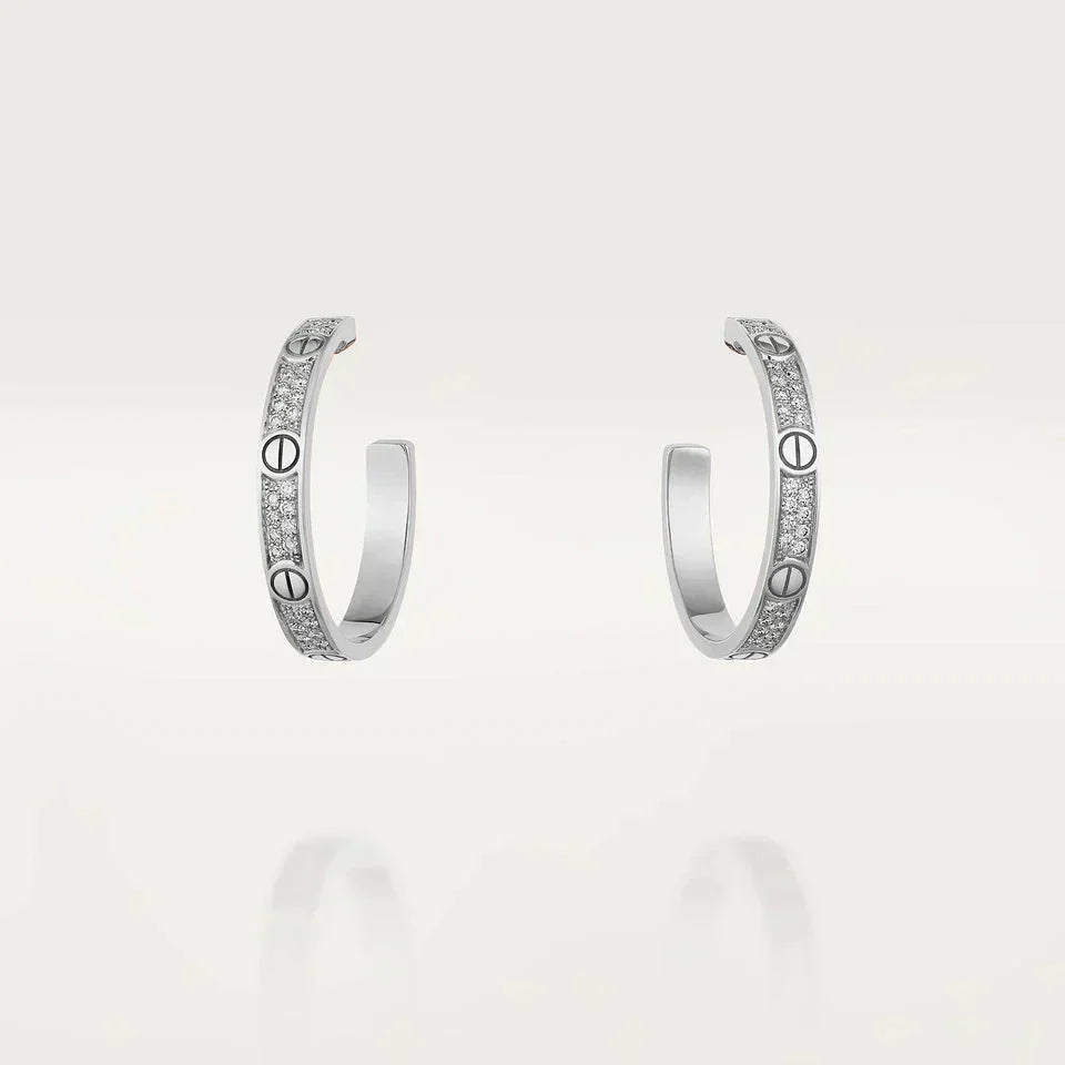 [Stars Jewelry]LOVE DIAMOND SILVER HOOP EARRINGS