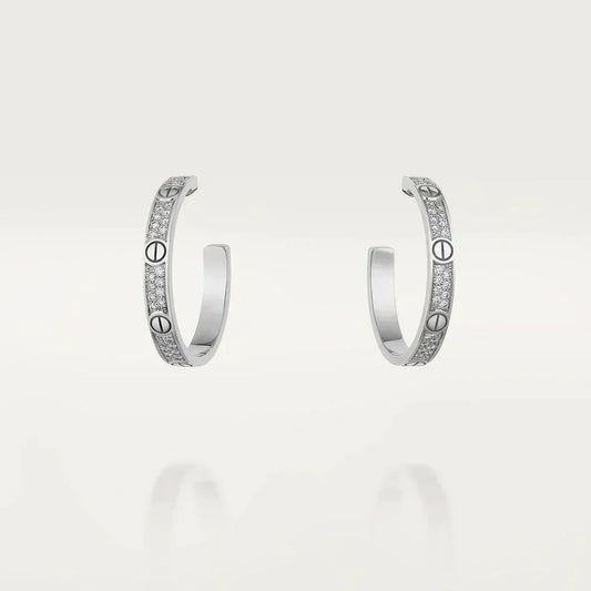 [Stars Jewelry]LOVE DIAMOND SILVER HOOP EARRINGS