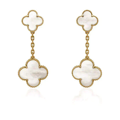 [Stars Jewelry]CLOVER 2 MOTIF WHITE MOP EARRINGS